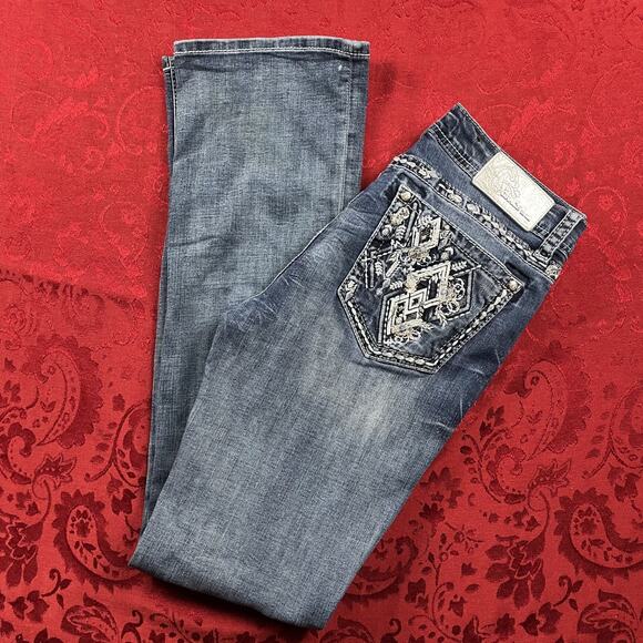 Grace in LA Jeans Womens 30x32 Embroidered Aztec Diamond Rhinstone Bootcut Jeans - Picture 2 of 15